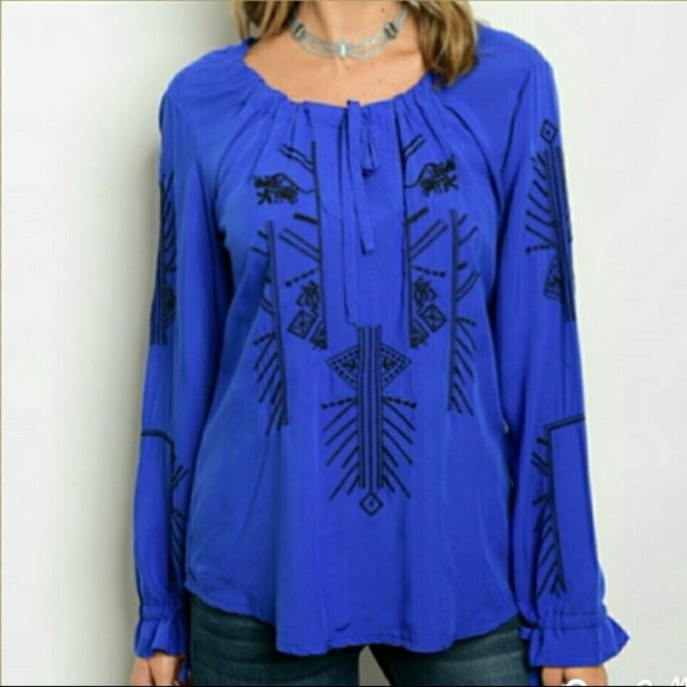 Boho Cobalt Blue Embroidered Blouse